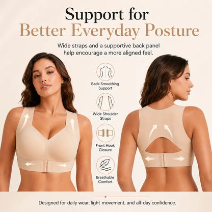 Women’s Wireless Posture Correction Bra with Front Closure & Wide Straps